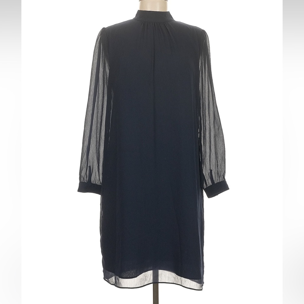 J. Crew Blue Long Sleeve Shift Dress with Sheer Sleeves
